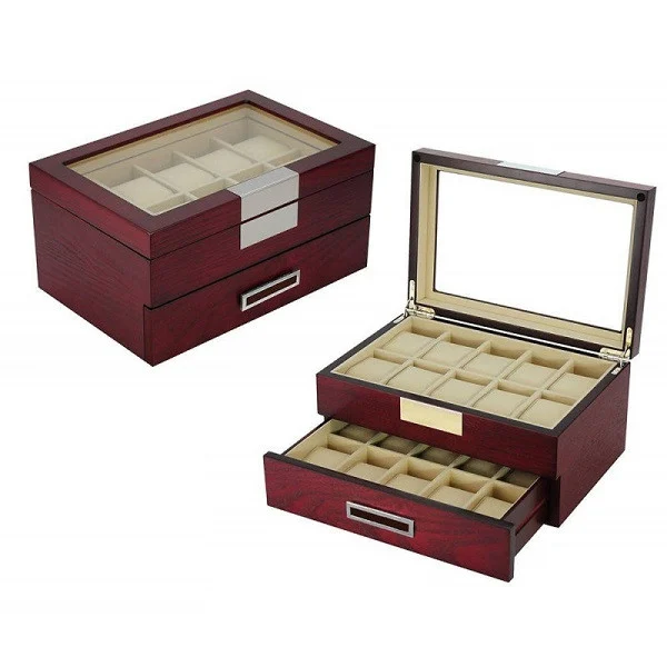 12 Slots Wooden Watch Box with a Drawer
