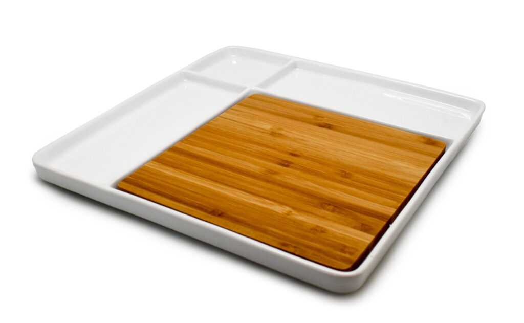 NERTHUS PORCELAIN SNACKS PLATE WITH BAMBOO CUTTING BOARD 29 CM