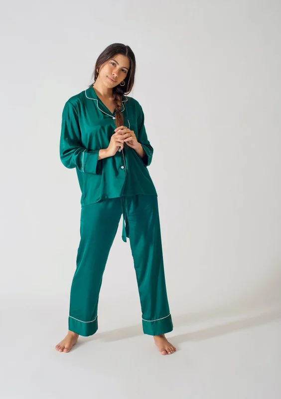 Be Cosy classic satin PJ set in deep green