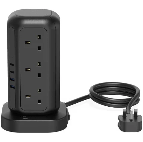 Powerology 12 AC Sockets GaN Tower Hub - Black