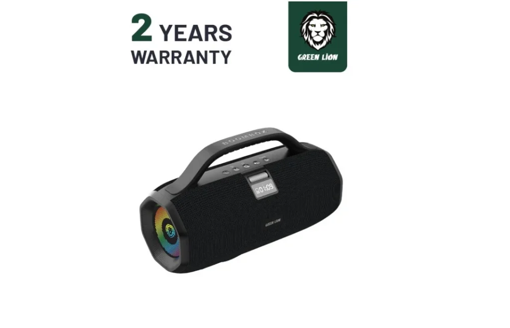 Green Lion Boombeats Wireless Speaker with Digital Display 6000mAh, Bluetooth V5.2, 7H Working Time, Support FM & TWS Dual Device, IPX6 Waterproof, RGB Lights - Black