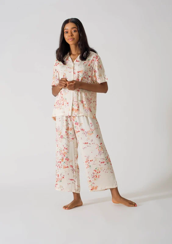 Be Cosy PJ set in off white and pink floral print