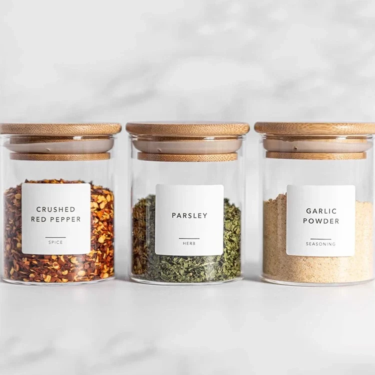 Set of 12 round spice jars -215ml- and labels