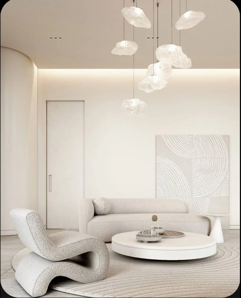 كنب صاله نصف دائري مع كرسي تصميم ايطالي مغطى بقماش بوكليه