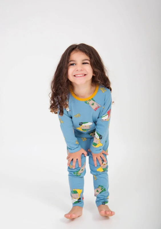 BeCosy kid's PJ set in blue and cartoon print