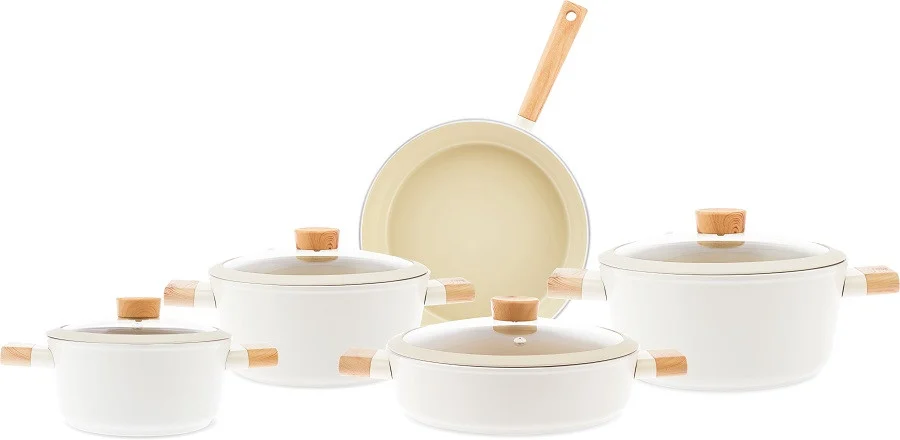 AVCI HOME MAKER  CER. COAT. SWISS CRYSTAL 9PCS COOKWARE SET