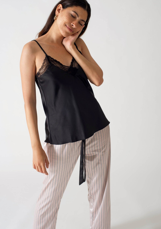 Be Cosy PJ satin set in black and pink