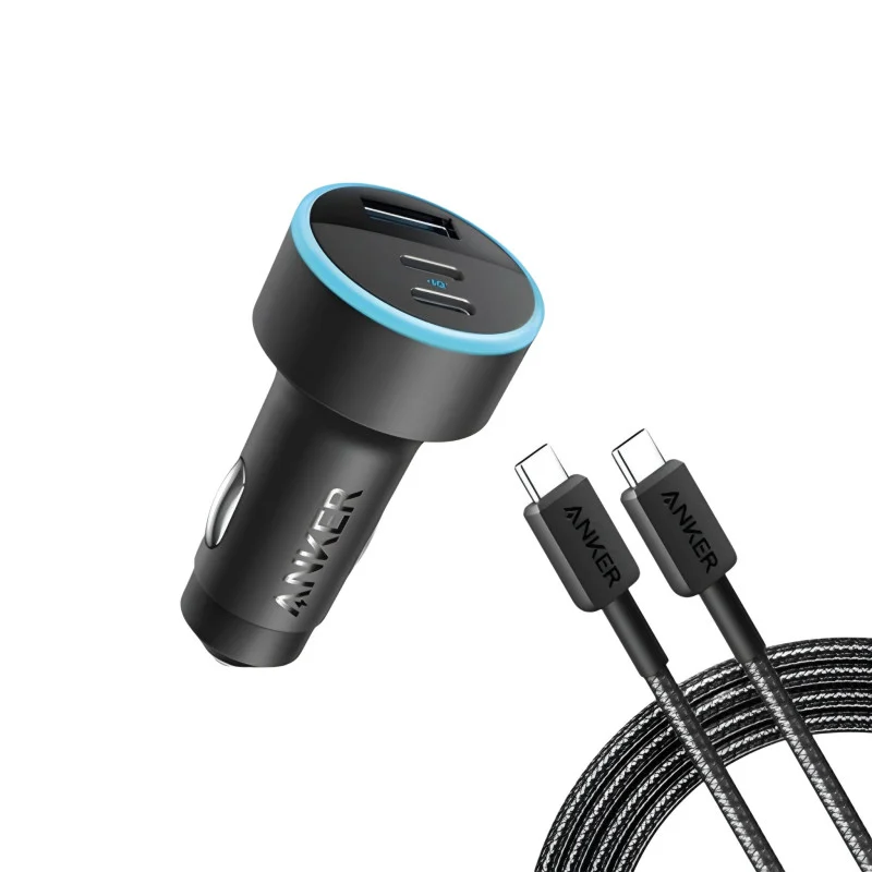 شاحن سيارة انكر 335 بقوة 67 واط مع كابل يو اس بي سي إلى يو اس بي سيAnker 335 Car Charger 67W with USB-C to USB-C Cable