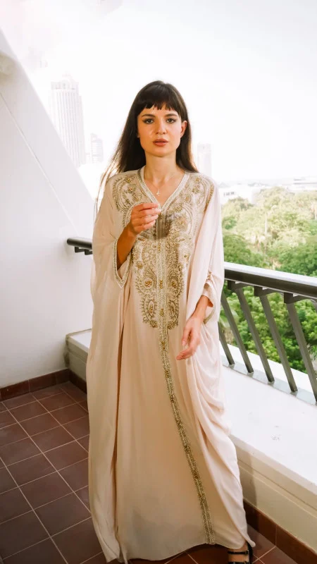 Beige Beaded Kaftan