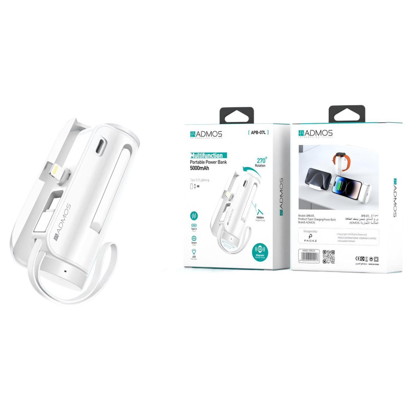 بوربانك ادموس لايتنج تايب سي مع شاحن ساعة ابل وستاند Admos Lightning Type-C Power Bank with Apple Watch Charger and Stand