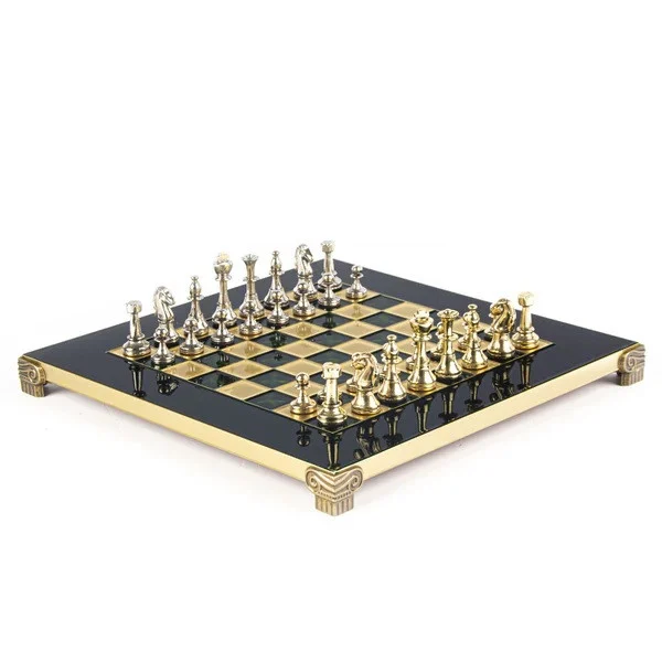 Classic Metal staunton Chess set 28cm Green