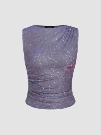Round Neck Glitter Asymmetrical Tank Top