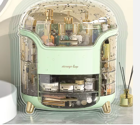 Makeup Organizer/Storage Box with Drawers and clear lid Without Led (Green)
