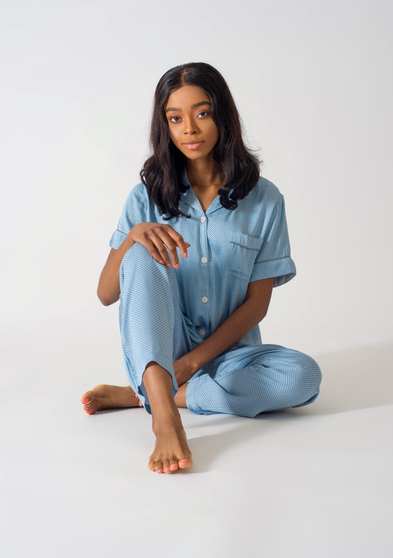 Be Cosy cotton PJ set in blue and polka dots