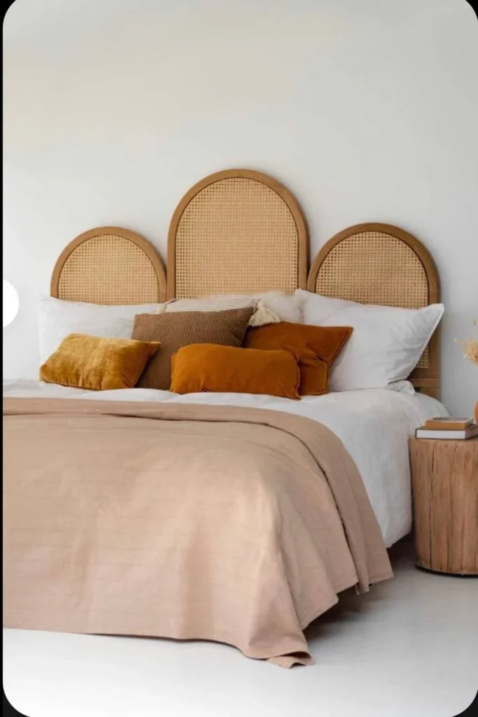 سرير طراز ريفي خشب سولد مع الخيزران الطبيعي