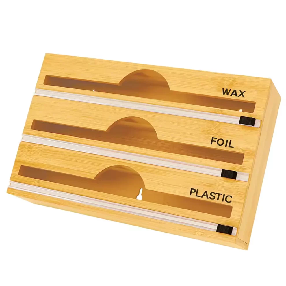 3-in-1 Bamboo Kitchen Wrap Dispenser and Cutter