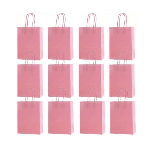 12 Pack Medium Pink Kraft Paper Bags 16x22x8cm