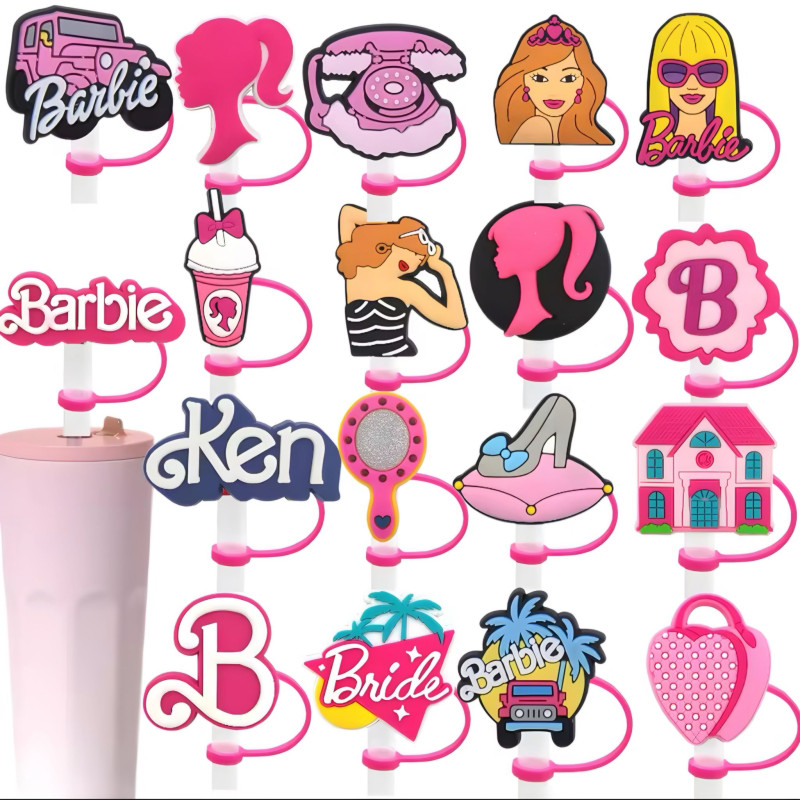 طقم باربي تسكيرة شفاط ستانلي ١٩ قطعة  Barbie Stanley Straw Cover Cap Set 19 Pieces