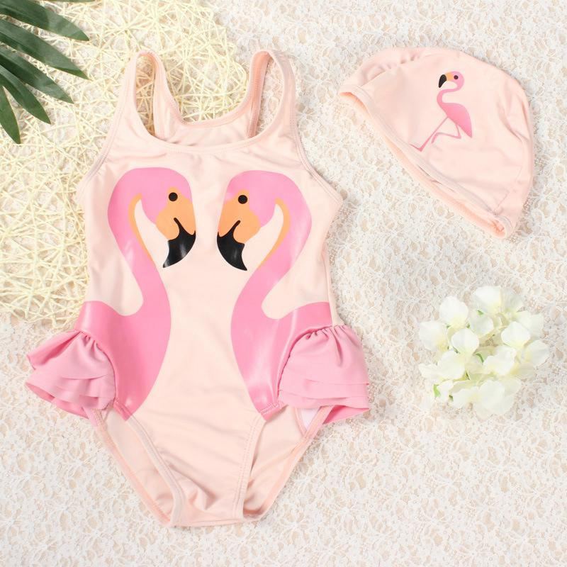 Pink Flamingo Swimsuit with Cap