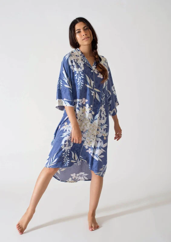 Be Cosy oversized nightdress in dark blue and white floral print