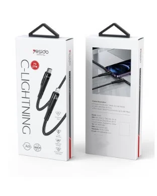 Yesido CA115 Data Cable 3M Type-C to Lightning Support Charging And Data Transmission PD 27W Fast Charging - Black