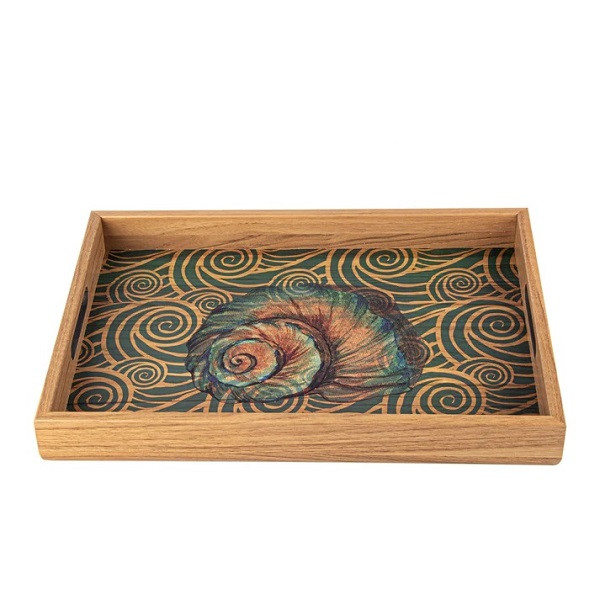 Elegant Wooden Tray with Ocean Printed Design