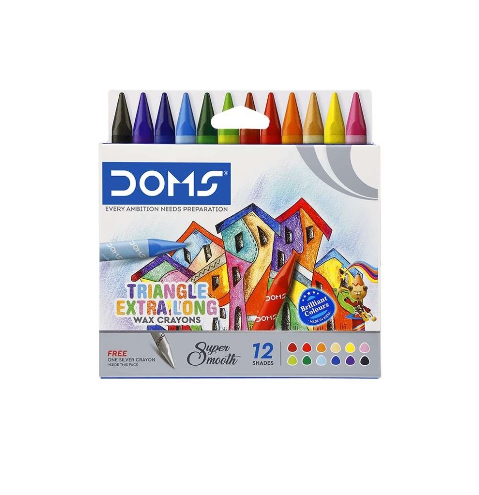 Doms Triangle Extralong Wax Crayons 12Shades + 1 Free Silver Crayon