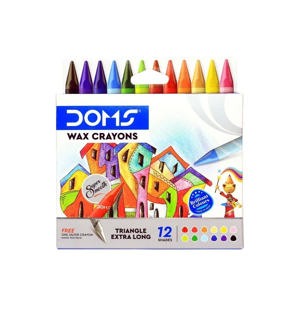 Doms Triangle Wax Crayons  12 Shades 1Pck
