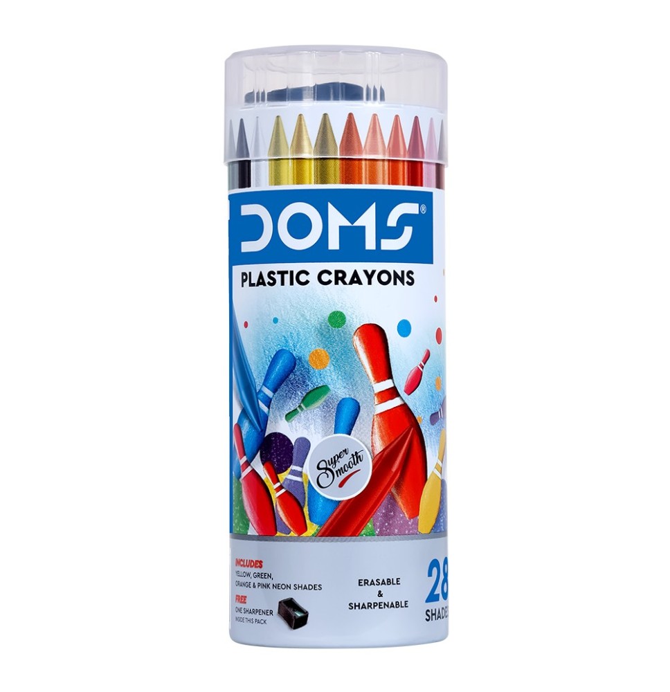 Doms Plastic Crayons & Eraser 28+1Pc