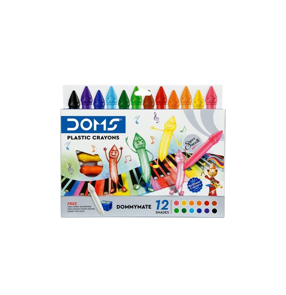 Doms Plastic Crayons Dommymate 12 Shades 1Pck