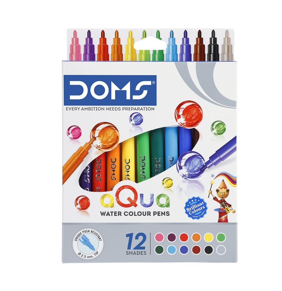 Doms Aqua Water Colour Pens 12 Shades 1 Pck