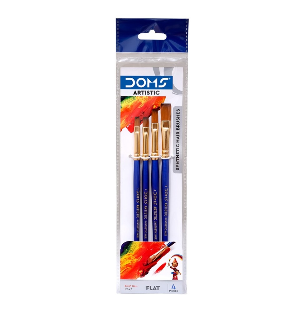 Doms Artistic Flat Synthetic Hair Brushes 4 Peices