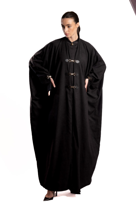 Abaya coat black with black leather strap