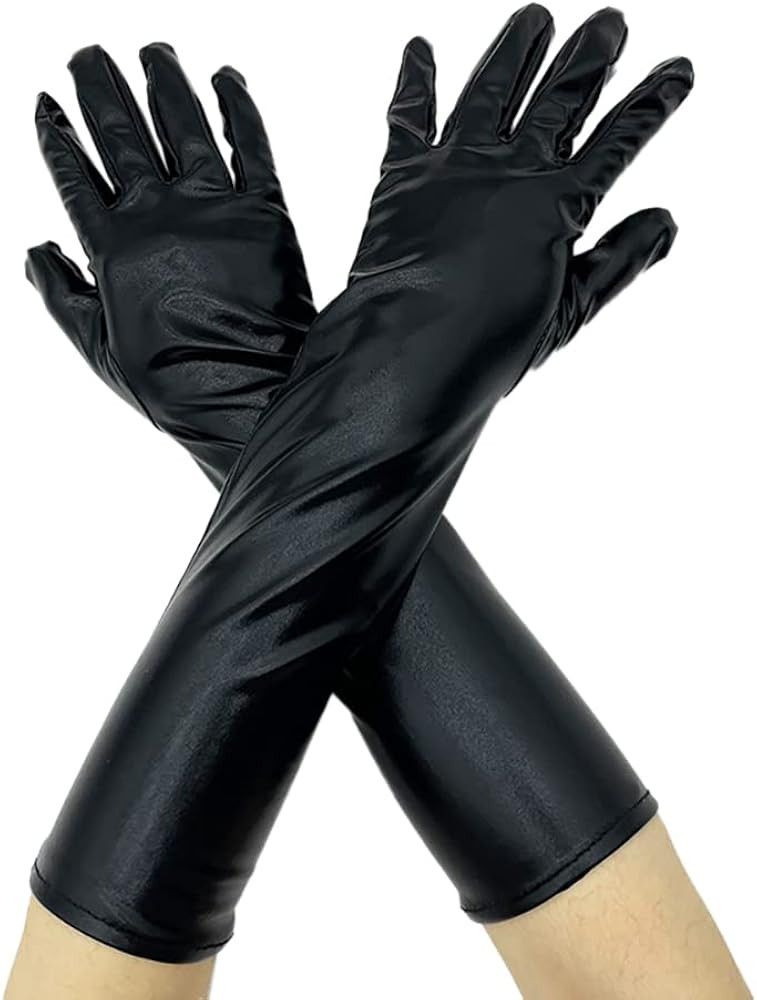 BLACK METALLIC GLOVES 40 CM