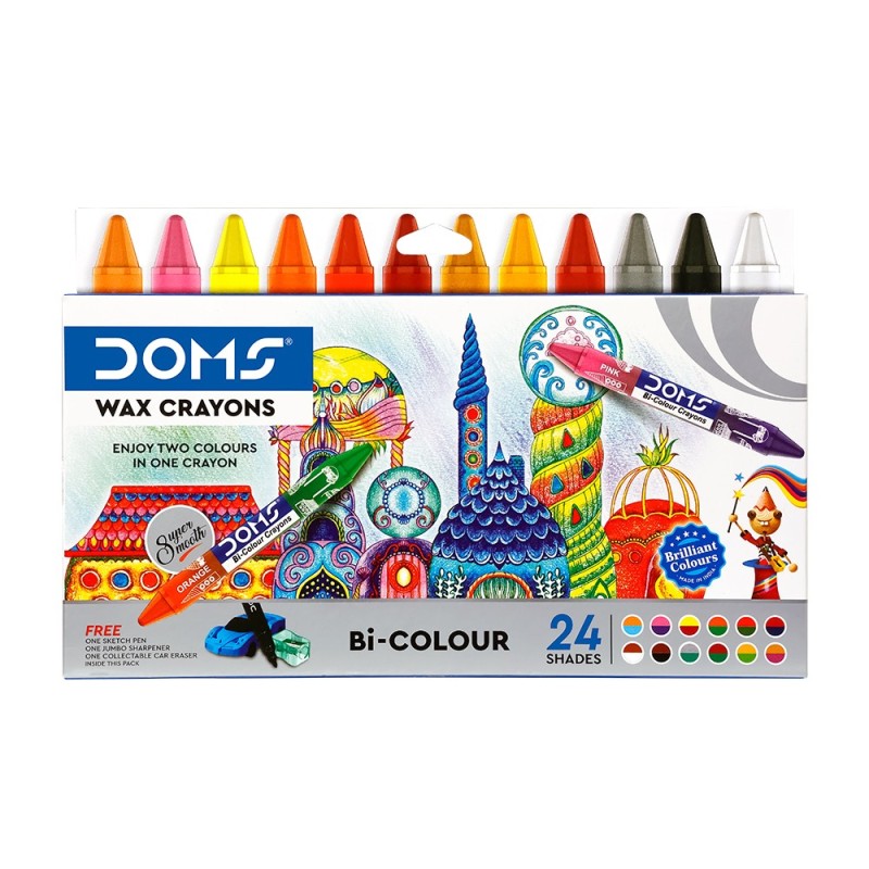 Doms Bi-Colour Wax Crayons 24 Shades - 1Pck