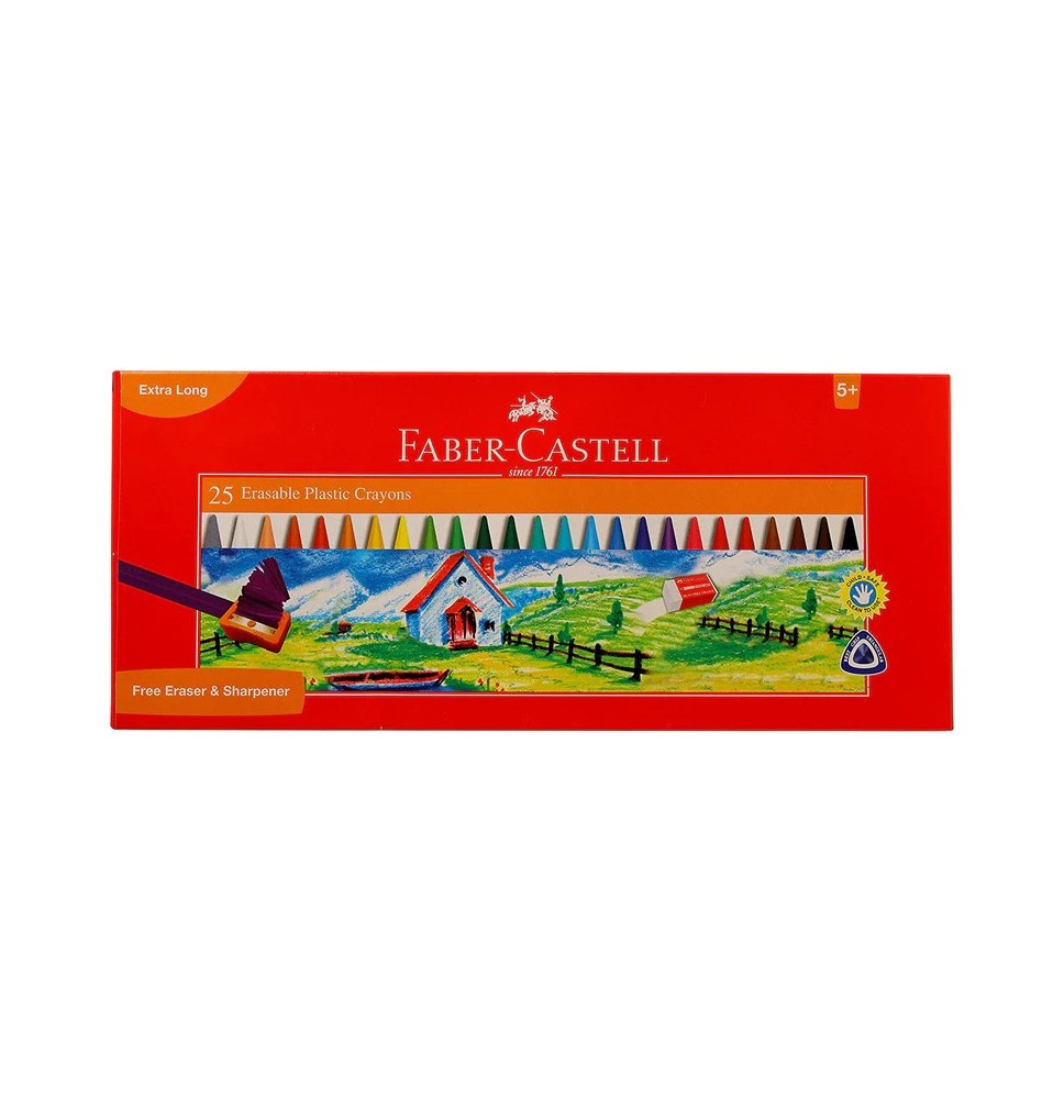 Faber-Casstell 25 Erasable  Plastic Crayons & Sharpener 1Pc