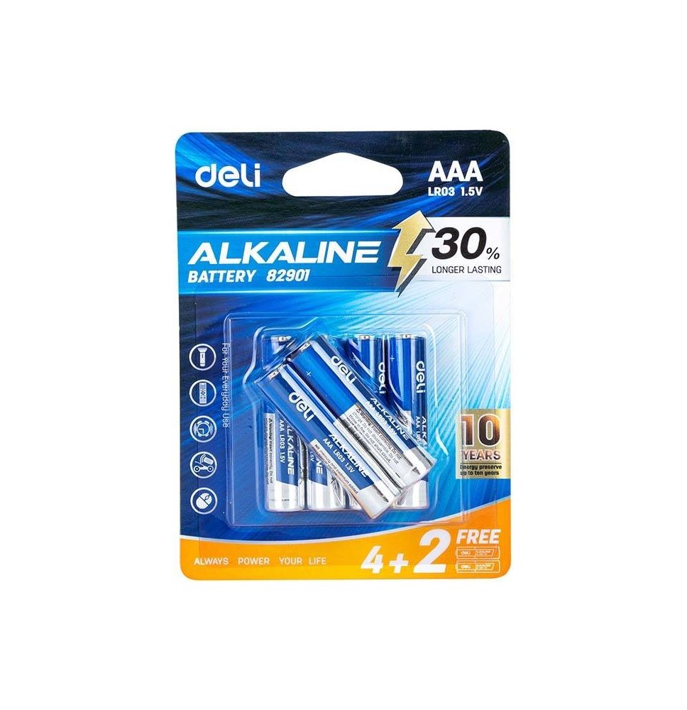 Deli AAA Alkaline Battery 6Pc  1Card