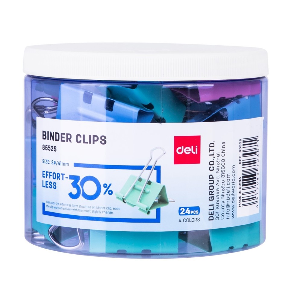Deli Binder Clip 41mm Four Colors 24Pc 1Box
