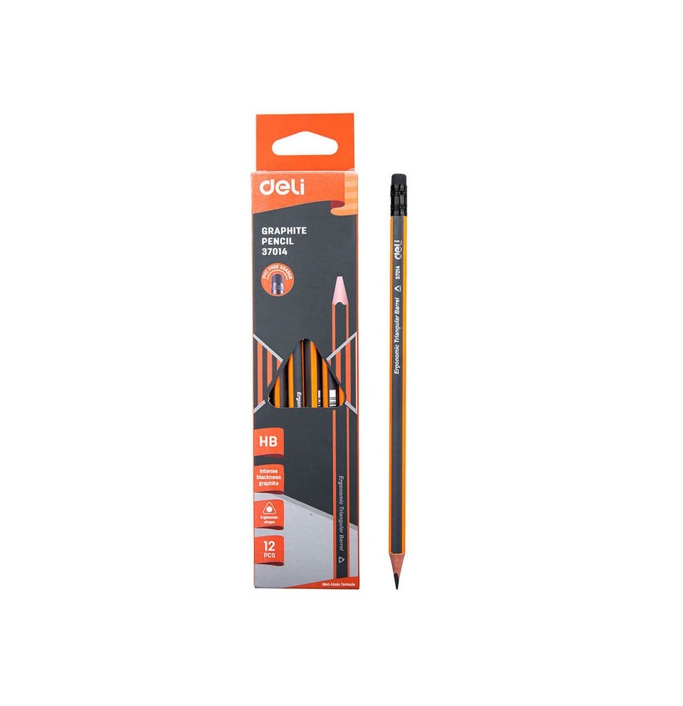 Deli HB Ergonomic Shape 12 Graphite Pencil 12Pc 1Pck