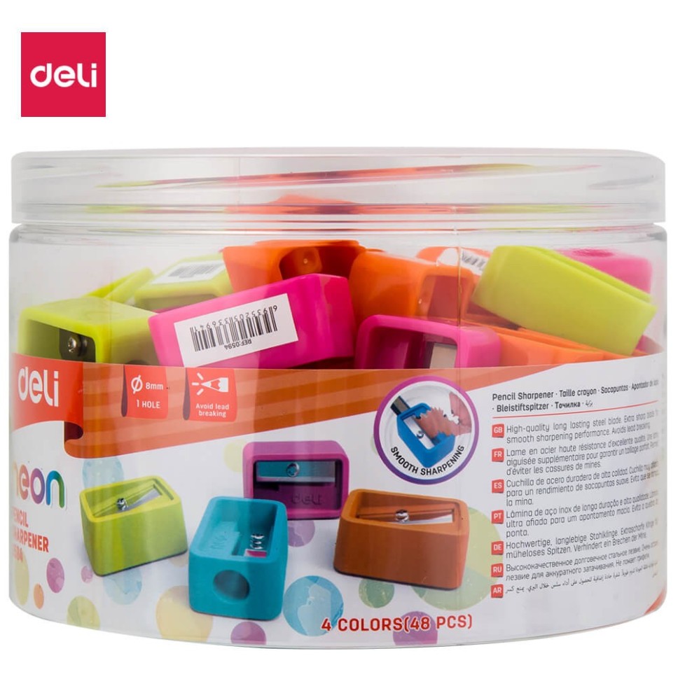 Deli Neon Pencil Sharpener 8mm  48Pc 1Pck
