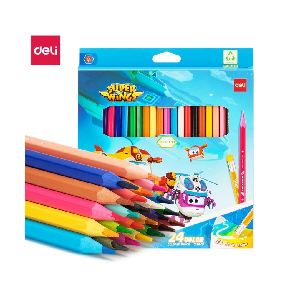 Deli Super Wings Color Pencil 24Pc 1Pck