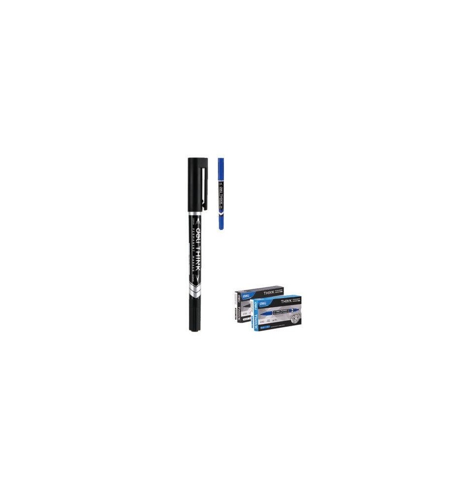 Deli Think Permanent Marker Two Tip Blue 12Pc 1Pck