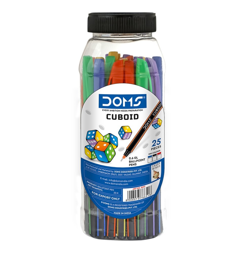 Doms Cuboid Ball Pen 25 Pc 1Jar