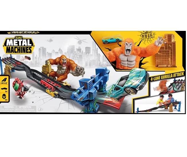 Zuru Metal Machines Playset Series 1 L4-Lane Gorilla(4Cars),Bulk,4Pcs,No Inner,Std Color