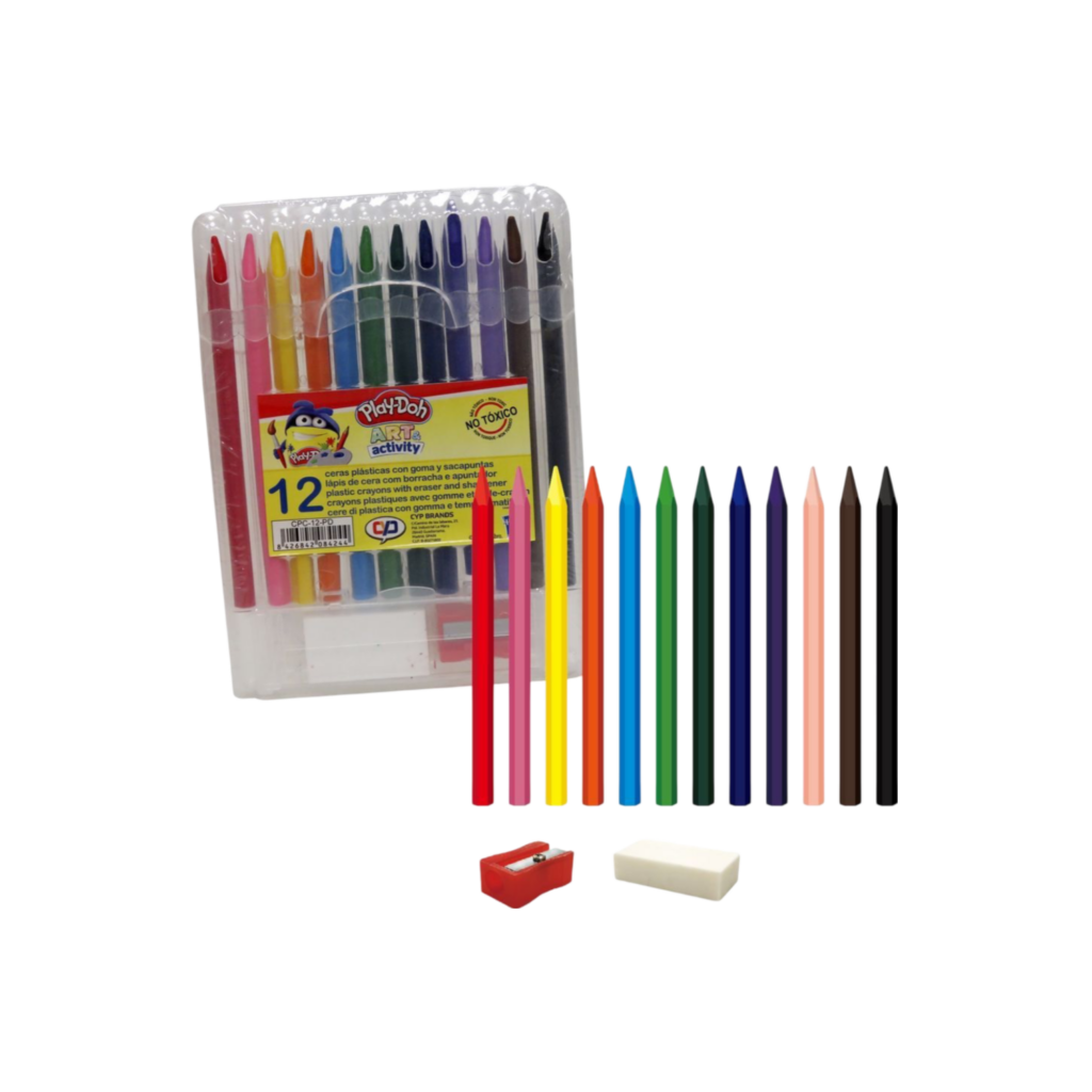 Play-Doh 12 Colors Wax Crayon With Eraser And Sharpener