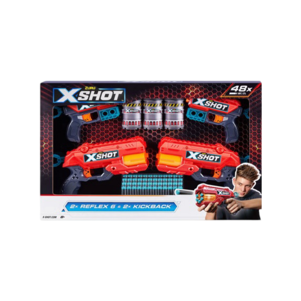 X-Shot Excel Combo Pack [2Kickback/2Reflex-6] (3Cans/48Darts)