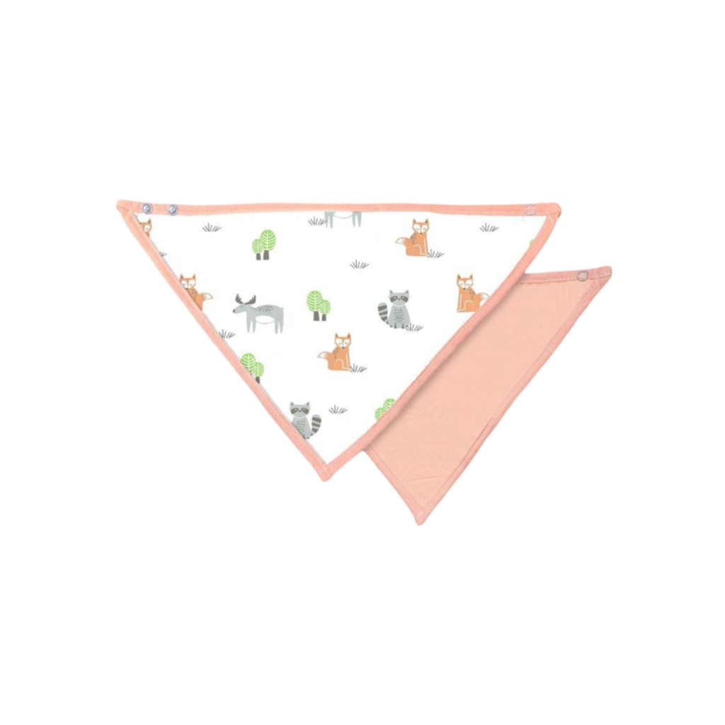 Moon Juvenile Organic Muslin Bibs. ( Pack -2) Forest & Peach