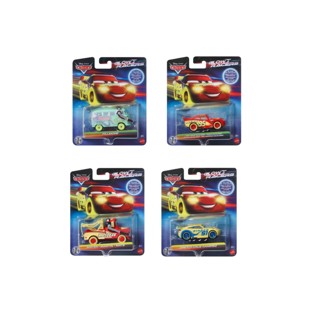Mattel Disney And Pixar Cars Glow Racers Vehicles, Glow-In-The-Dark 1:55 Scale Die-Cast Toy Cars