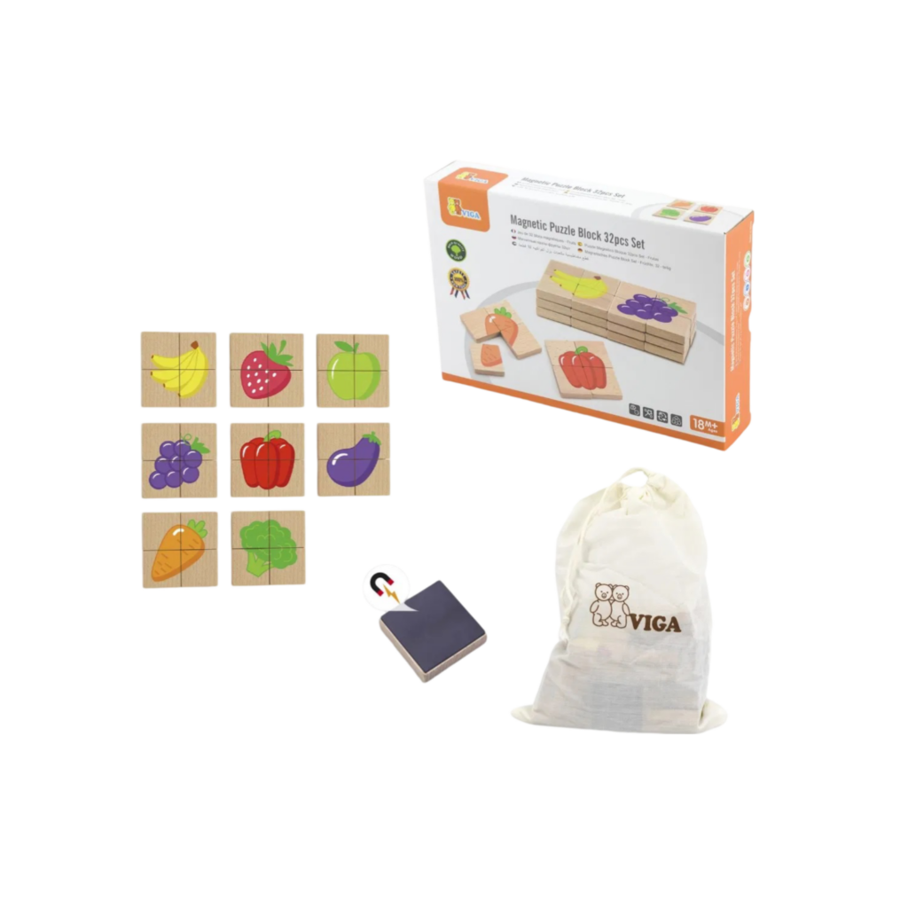 Viga Magnetic Puzzle Block - 32Pcs Set Fruits