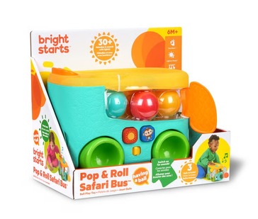 Bright Starts Pop & Roll Safari Bus Ball Play Toy